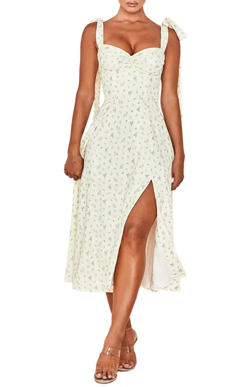 HOUSE OF CB Alicia Floral Midi Dress in Lemon Floral at Nordstrom, Size X-Large Regular | Nordstrom