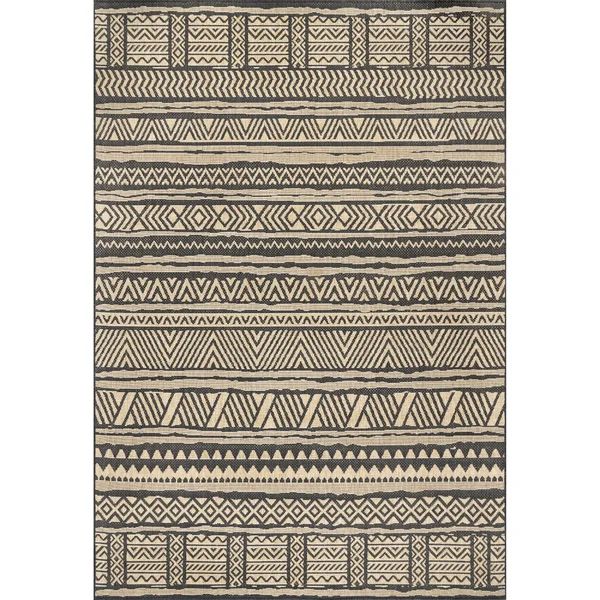 Raya Chevron Indoor / Outdoor Area Rug in Charcoal/Brown | Wayfair North America