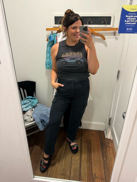 Cargo ankle pants with graphic tank top! These would be great work pants! Size 14 in pants and size large and top, the top fits a little cropped  

#LTKFindsUnder50 #LTKStyleTip #LTKMidsize