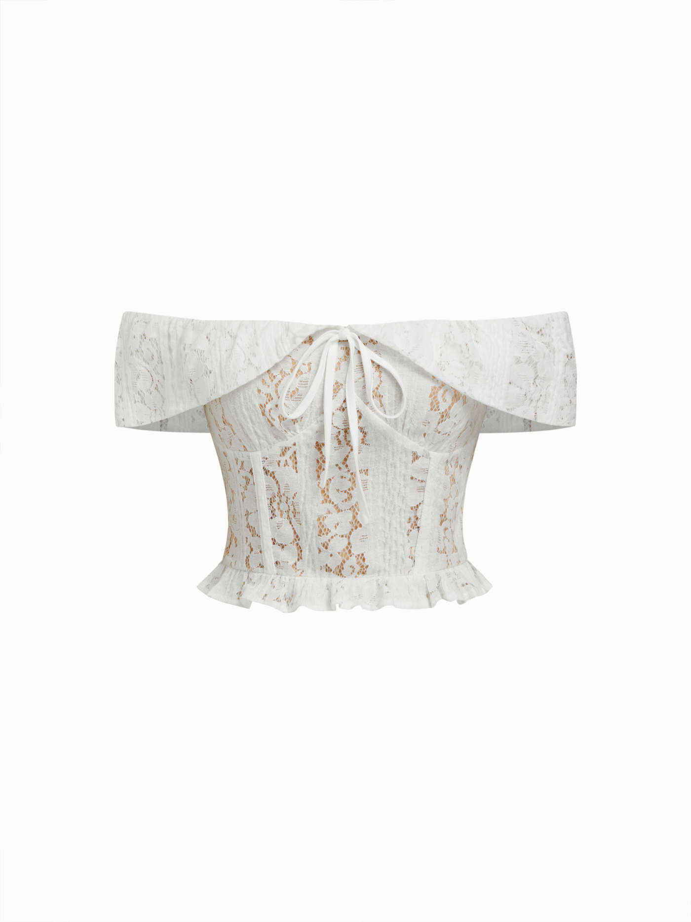 Lace Lace Off-shoulder Knotted Crop Top For Date | Cider