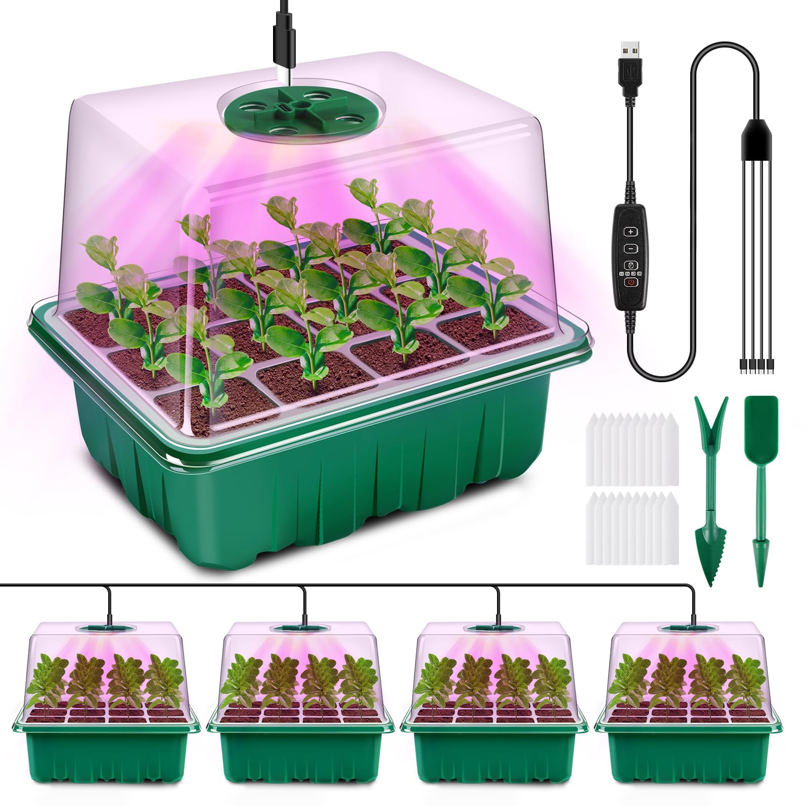 YAUNGEL Seed Starter Tray with Grow Light, 4 Pack Seed Starter Kit with Timing Controller Adjusta... | Amazon (US)