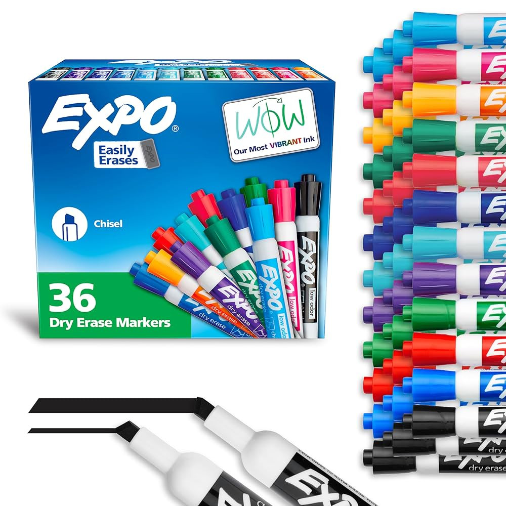 EXPO Low Odor Dry Erase Markers Chisel Tip Assorted Fashion Colors 36 Count for Classroom Office ... | Amazon (US)