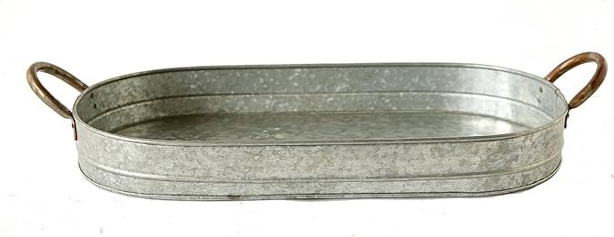 Creative Co-Op Oval Galvanized Metal Handles Decorative Tray, 26.75", Silver | Amazon (US)