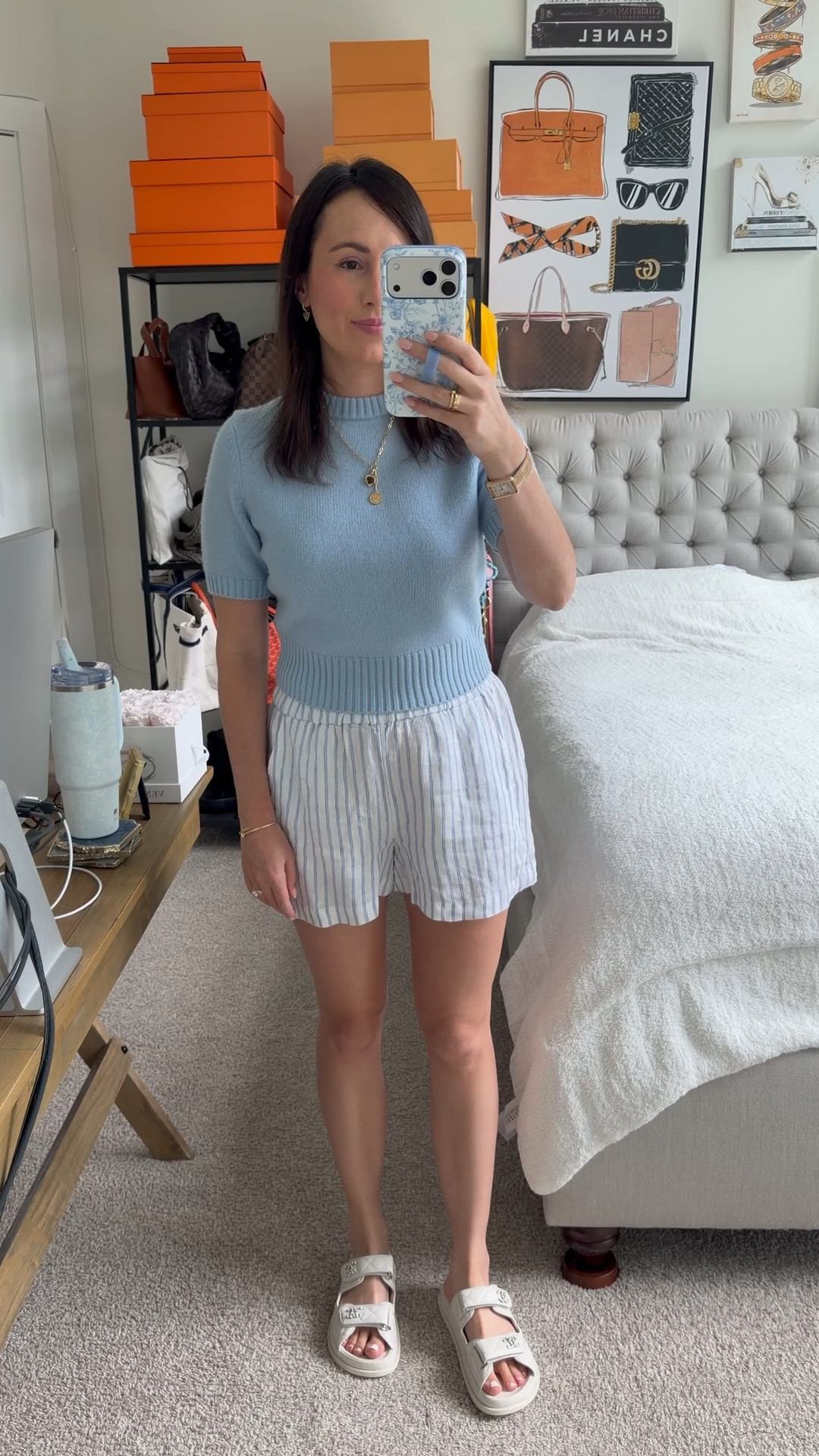 Blue and white outfit today! Obsessed with these @jcrew stripe linen shorts!

#LTKootd #LTKSeasonal