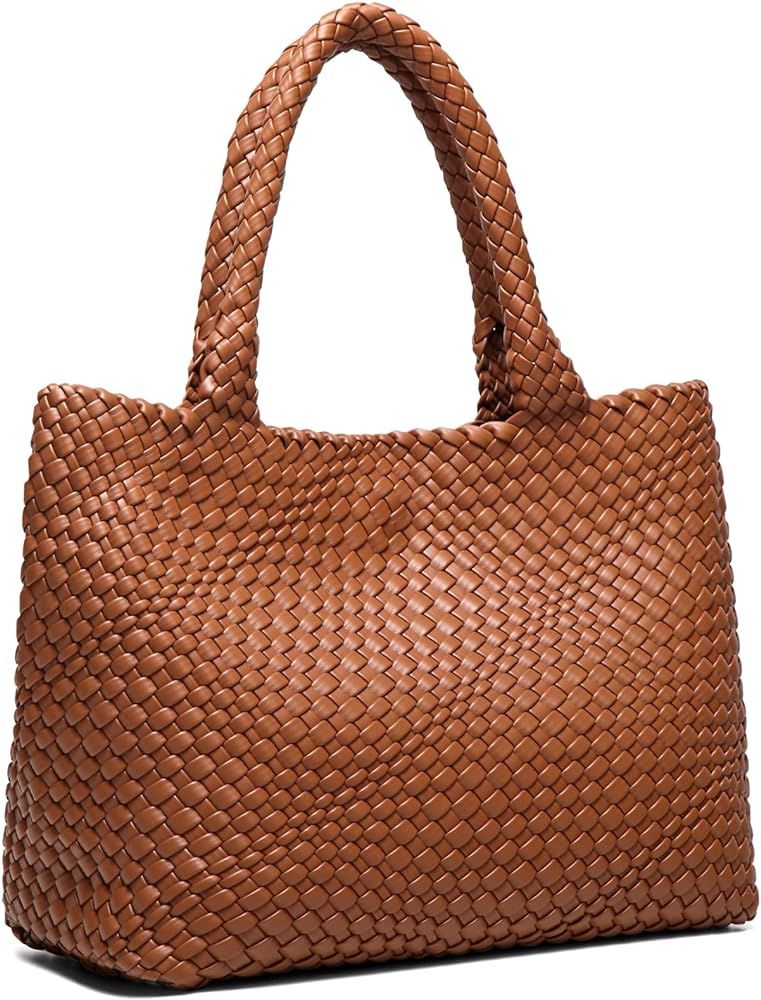 JENLING Woven Tote Bag for Women Large Shoulder Handbag Vegan Leather Purse | Amazon (US)