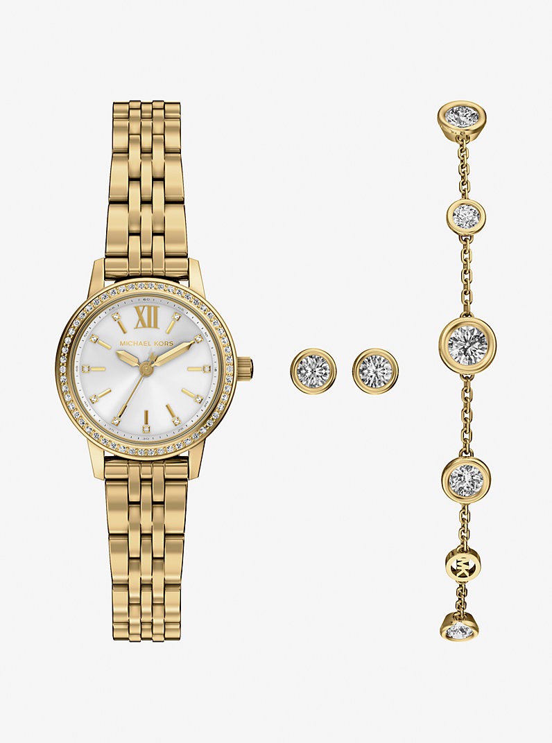 Mini Melissa Pavé Gold-Tone Watch and Jewelry Set | Michael Kors US