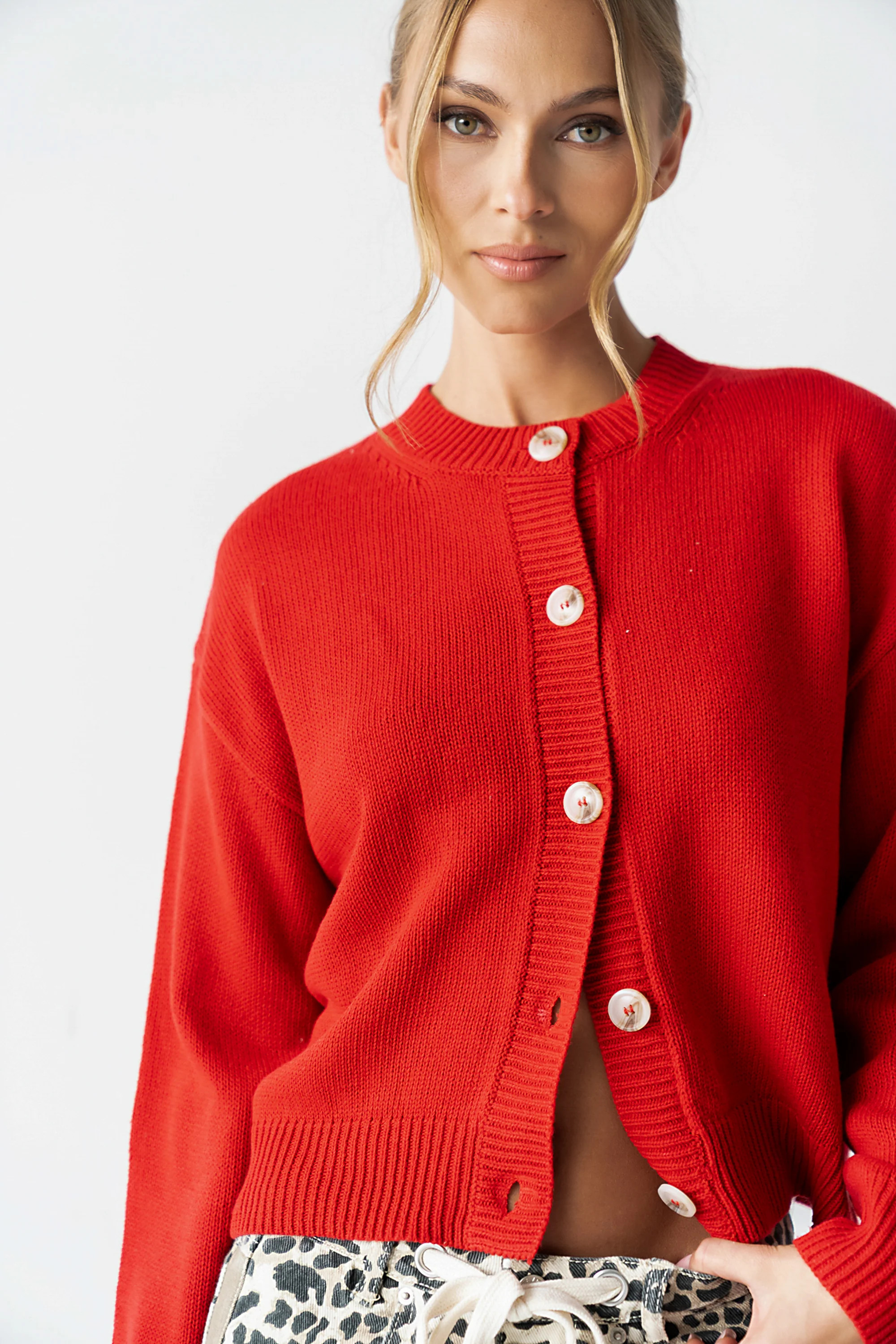 Kasen Knit Cardigan in Red | Böhme US