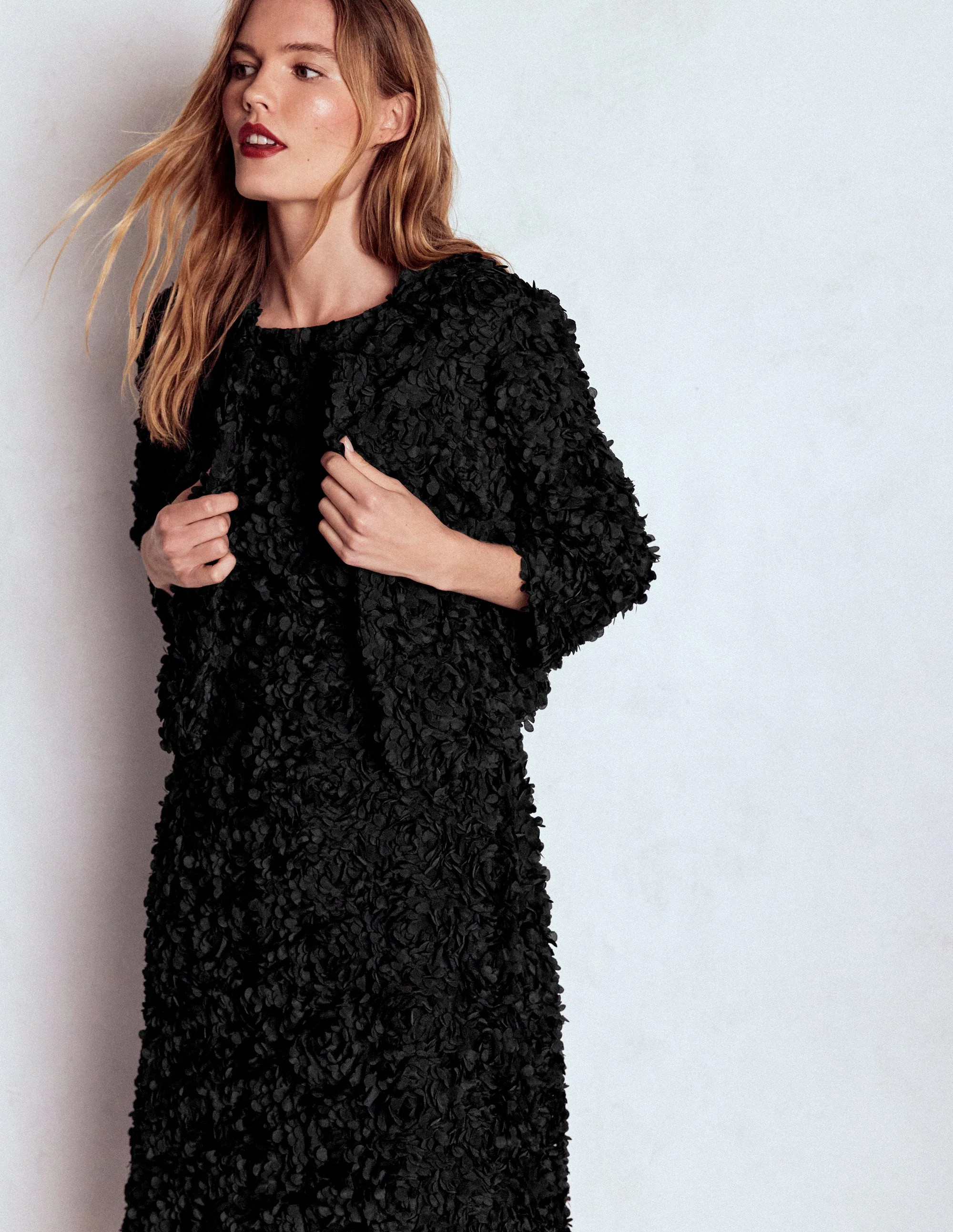 Petal Textured Cropped Jacket-Black, Petal Tulle | Boden (US)