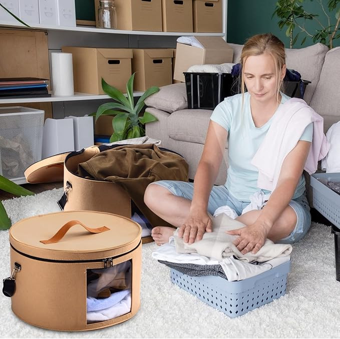 Suzile 4 Pack Large Round Foldable Felt Hat Box for Women Storage 17 x 10 Inch Cowboy Hat Storage... | Amazon (US)