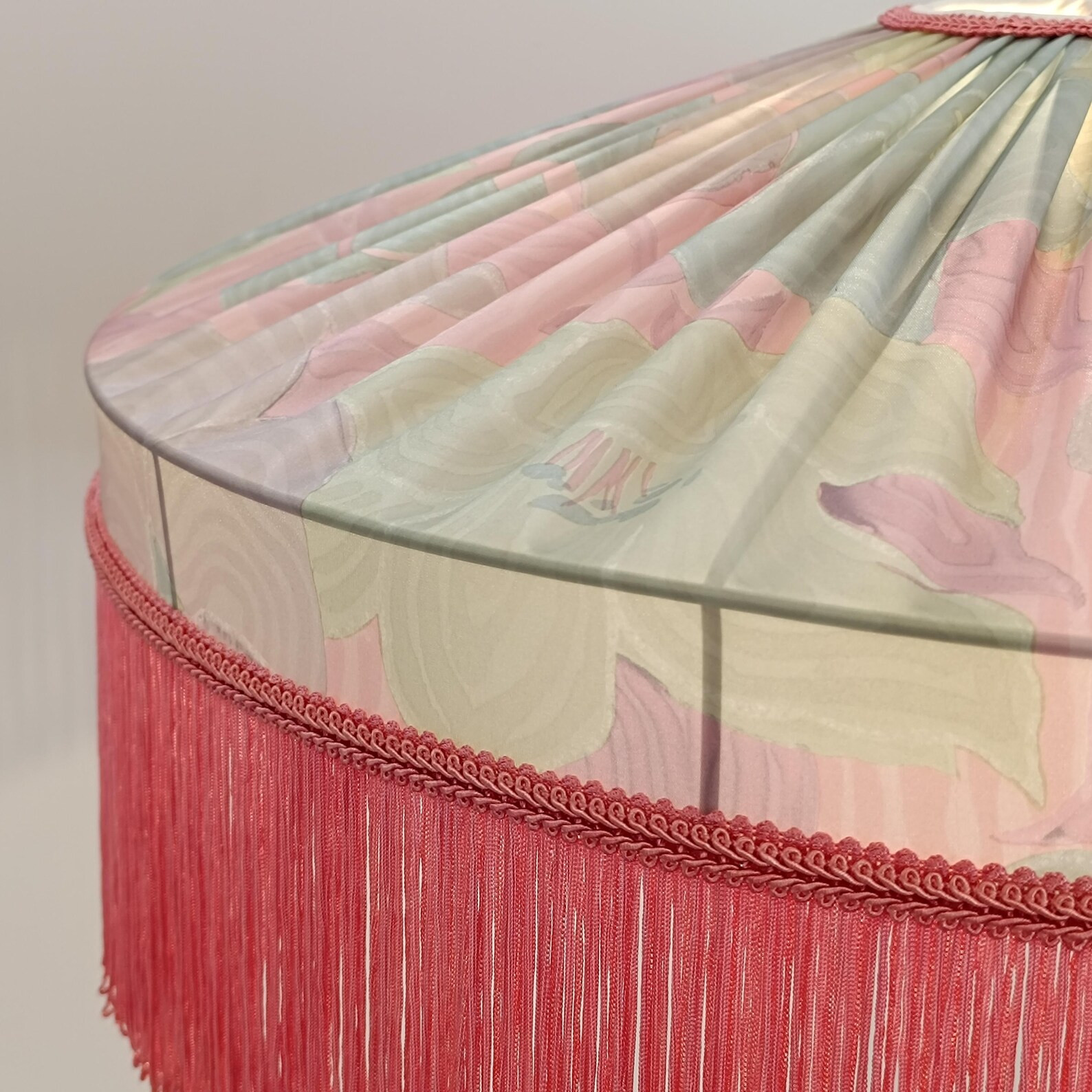 Luxurious Silk Tiffany Style Lampshade, Floral Fabric With Pinky Fringes, Handmade Pleated Fabric... | Etsy (US)