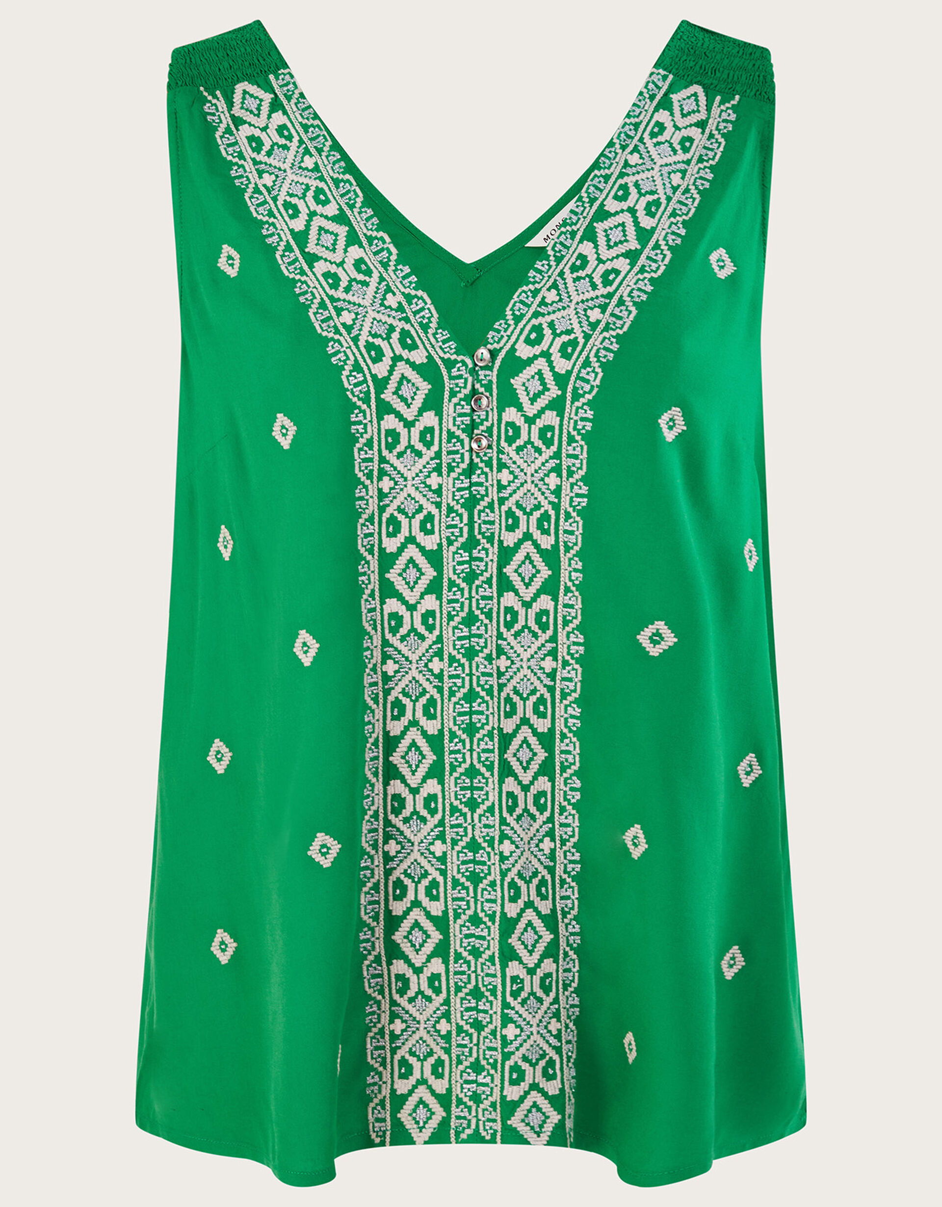 Embroidered Wide Strap Vest Top Green | Monsoon (UK)