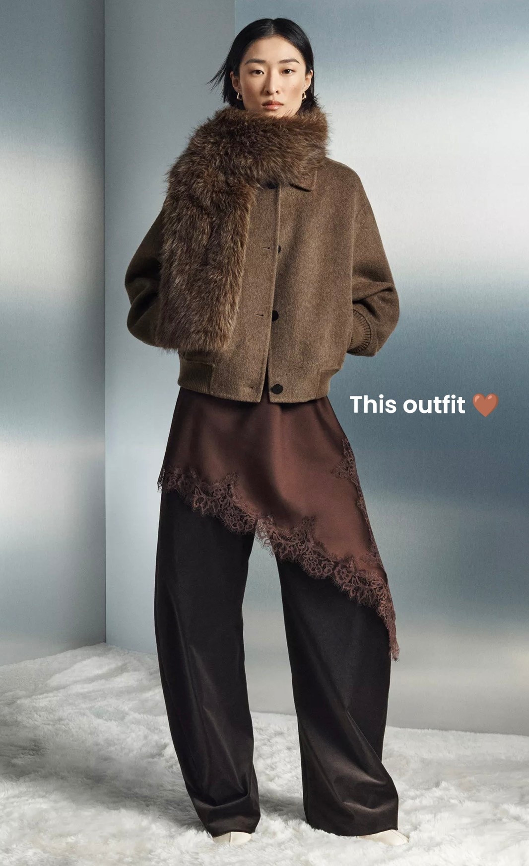 I love this entire look but for me puts the wool bomber and velvet trousers 🤌🏼🤌🏼