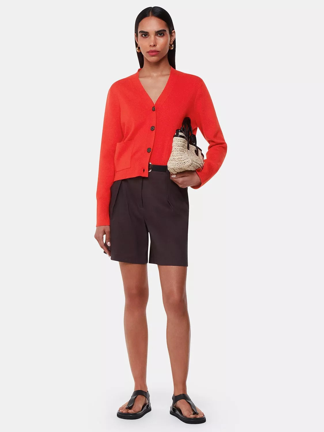 Whistles Leah Pocket Detail Cardigan, Red | John Lewis (UK)