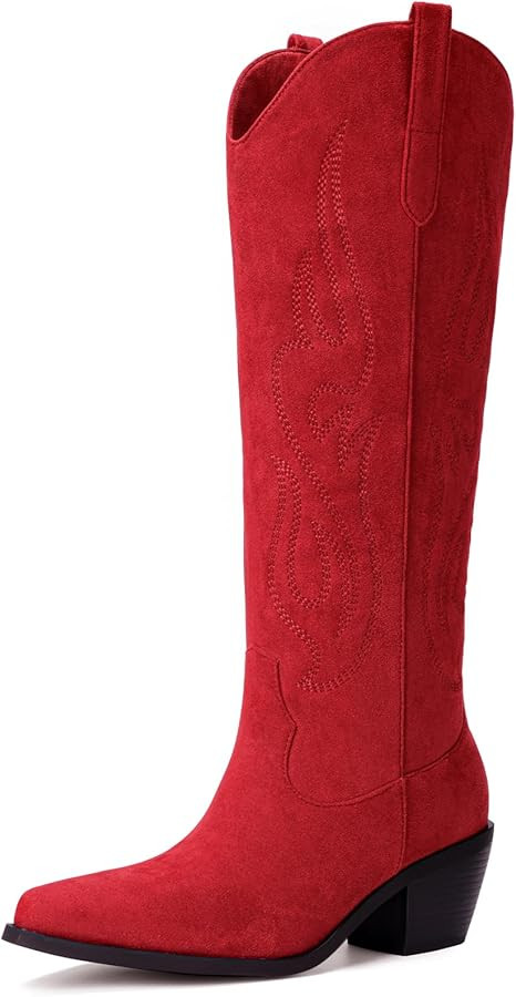 Pasuot Western Cowboy Boots for Women - Knee High Wide Calf Cowgirl Boots with Classic Embroidere... | Amazon (US)