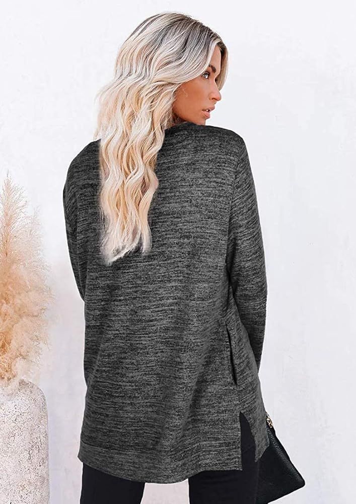 Womens Casual Sweatshirts Long Sleeve Shirts Oversized with Pocket Side Split Tunic Tops | Amazon (US)