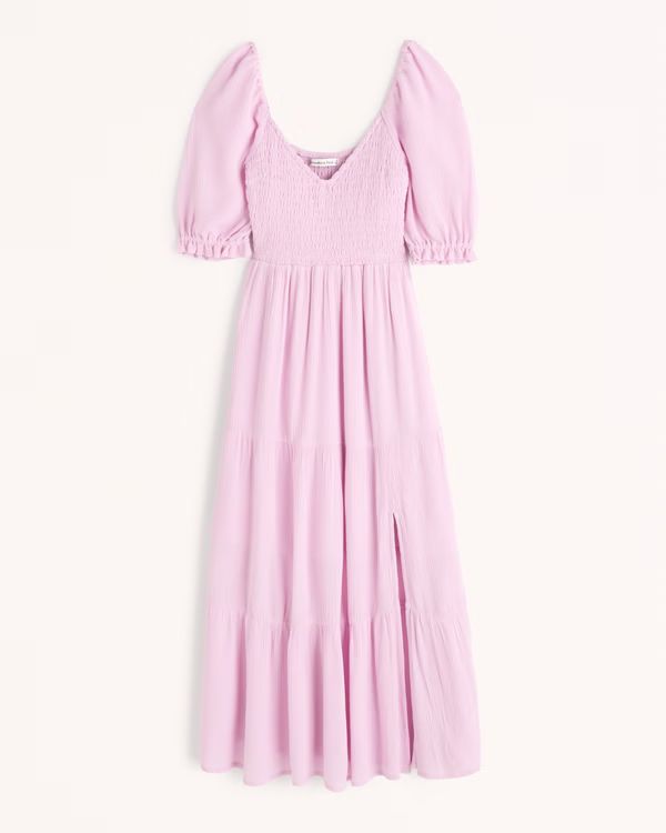 Short-Sleeve Smocked Midi Dress | Abercrombie & Fitch (UK)