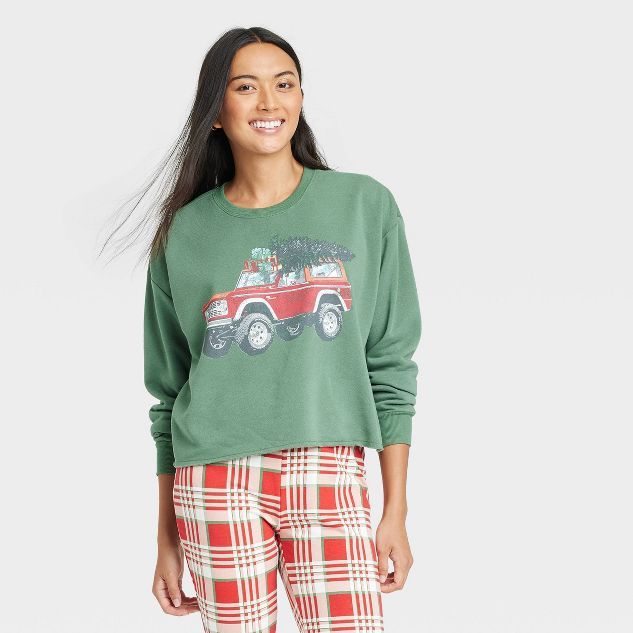 Women's Bronco Christmas Tree Graphic Sweatshirt - Green | Target