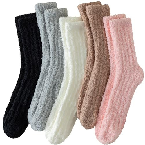 fauson Fuzzy Socks for Women - 5 Pairs Slipper Socks for Women, Cozy Slipper Sock for Winter Home and Sleeping | Amazon (US)