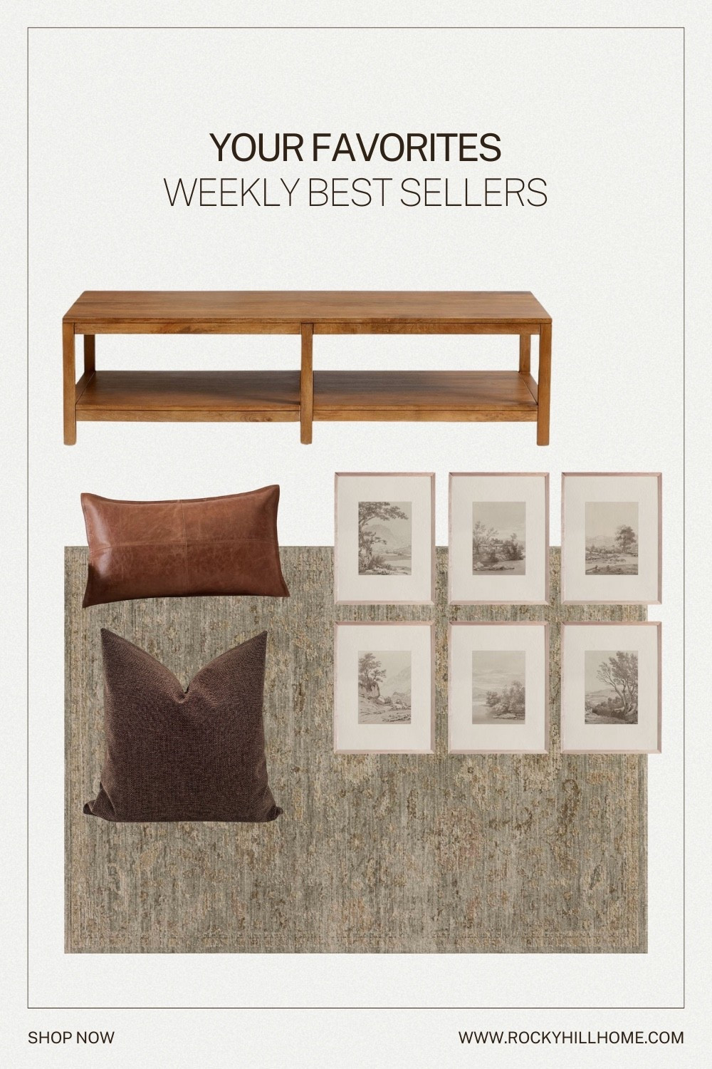 What you’re loving right now. Your favorite furniture and decor of the week includes this well priced Pottery Barn coffee table, pretty loloi rug, leather throw pillow, dark brown pillow, and vintage wall art. 

#LTKHome #LTKFindsUnder100
