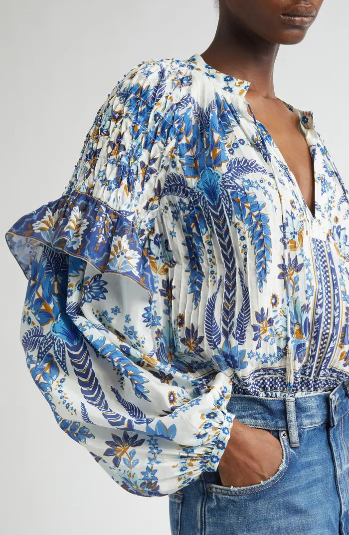 Ana Tapestry Cotton Blend Ruffle Top | Nordstrom