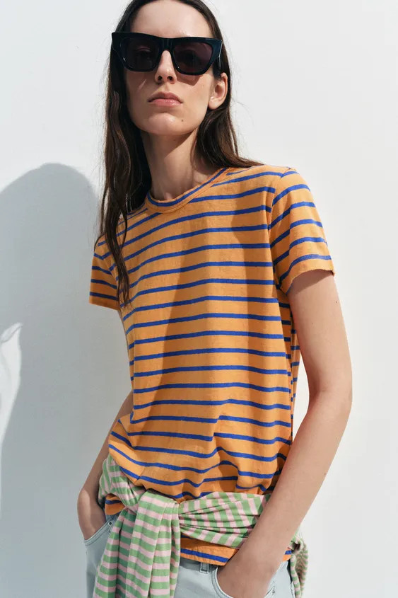 COTTON AND LINEN STRIPED T-SHIRT | Zara US