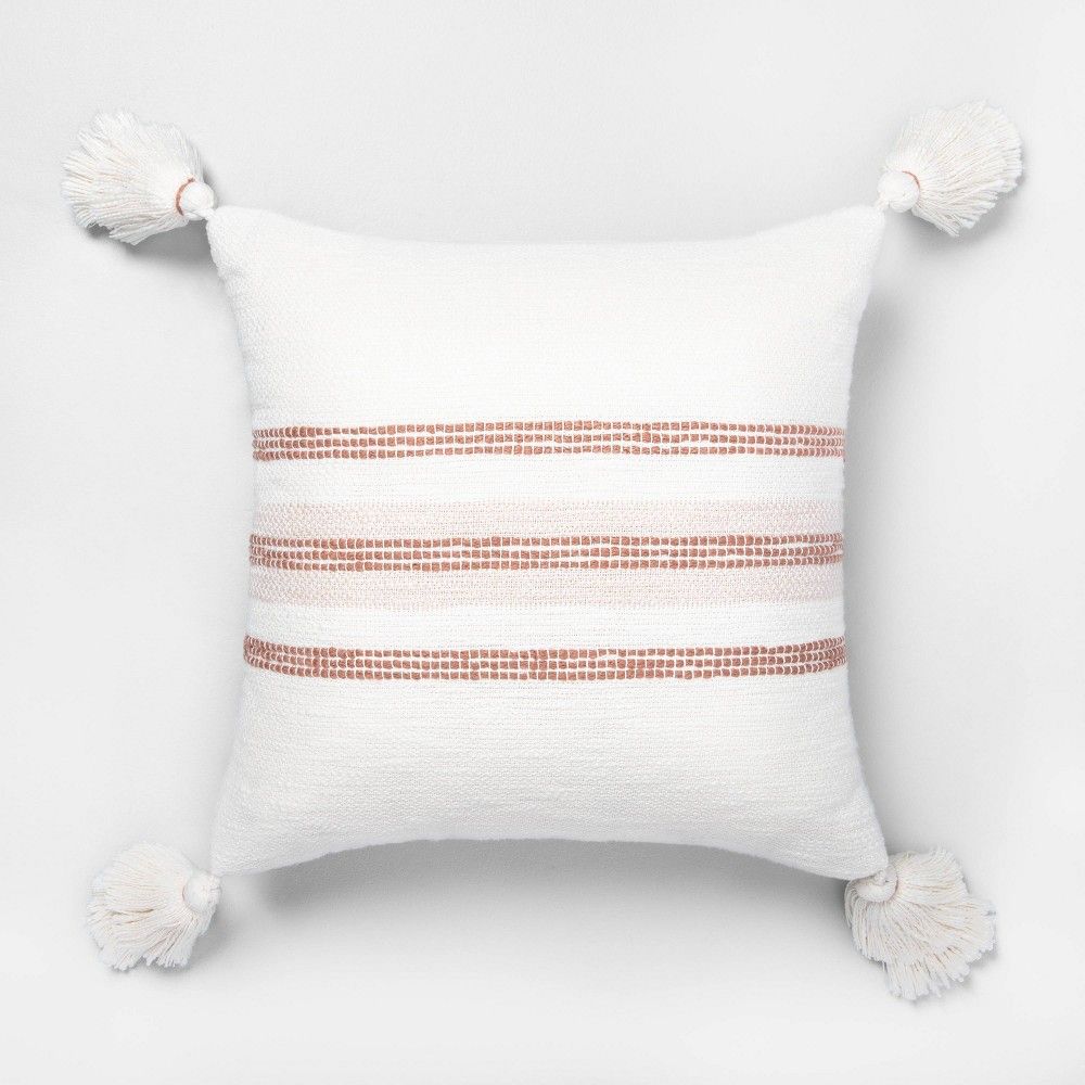 18"" x 18"" Center Slub Stripe Throw Pillow Rose Gold / Sour Cream - Hearth & Hand with Magnolia | Target