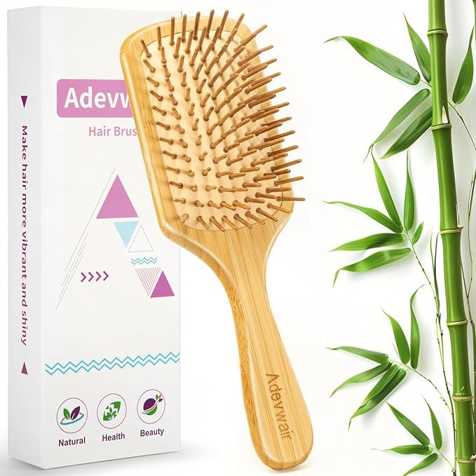 Bamboo Hair Brush for Men Women Detangling Thick Curly Hair, Natural Bamboo Bristles Wooden Paddl... | Amazon (US)