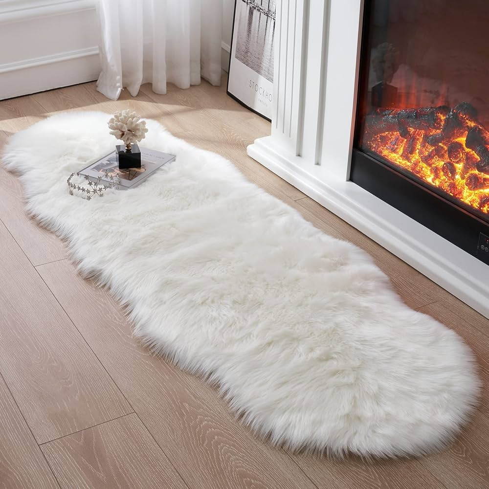 Faux Fur Rug for Bedroom, Fluffy Runner Rugs Soft Sheepskin Rug Sofa Couch Seat Cushion, 2x6ft Wh... | Amazon (US)