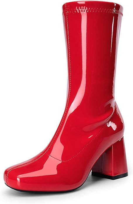 DREAM PAIRS Women's Mid Calf Gogo Boots Low Block Heel Square Toe Ankle Boot with Zipper for Part... | Amazon (US)