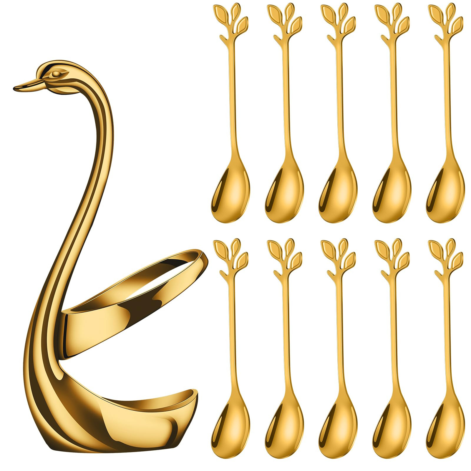 AnSaw Gold Small Coffee Spoon Holder Set,Swan Base With 10 Pcs Demitasse Espresso Spoons Set,4.7"... | Amazon (US)