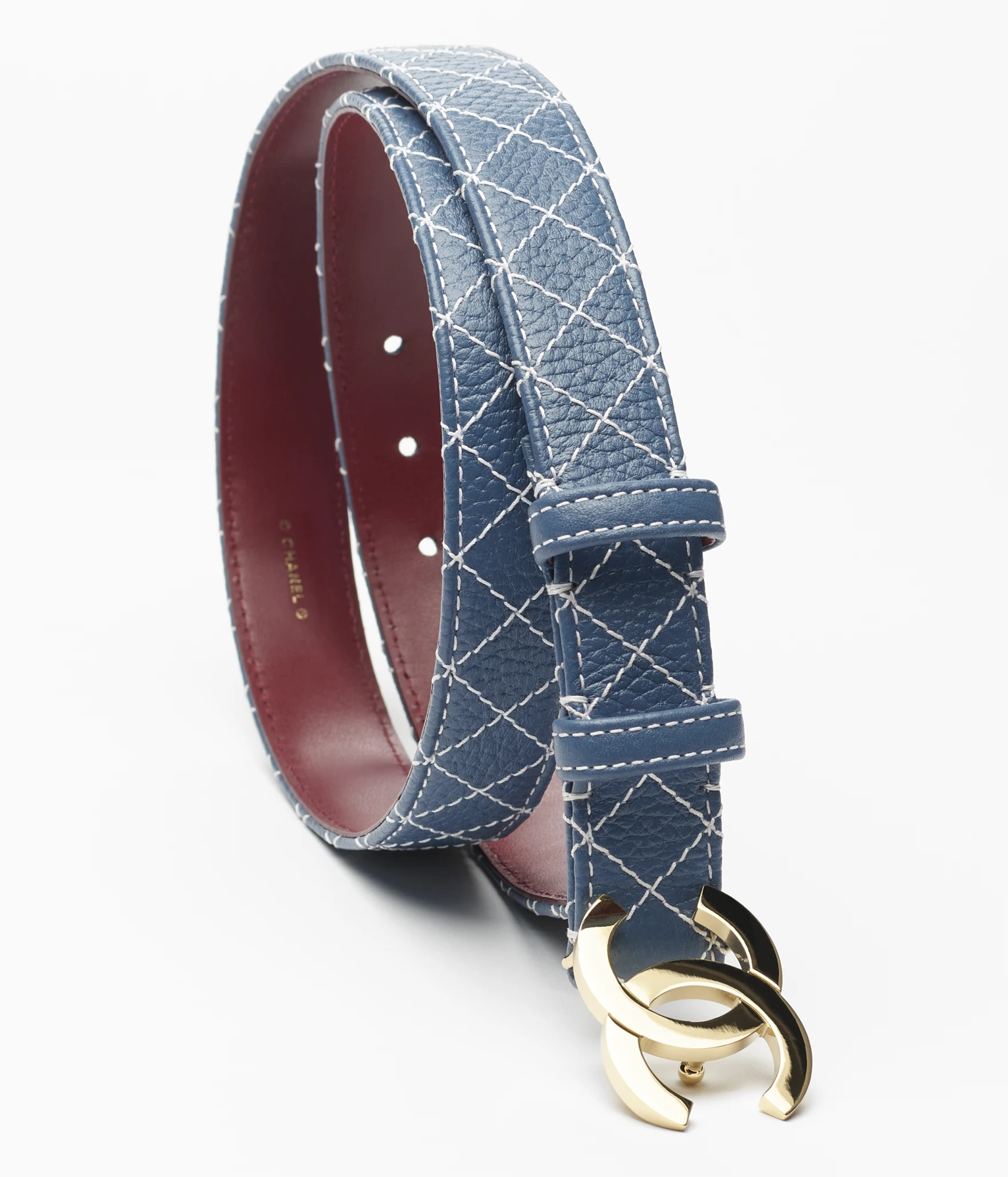Leather belt - Calfskin & metal, dark blue & gold \u2014 Fashion | CHANEL | Chanel, Inc. (US)