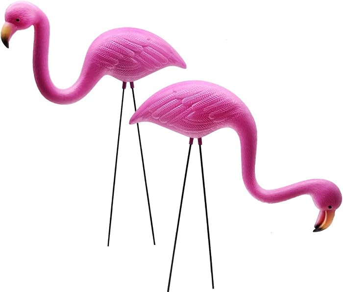 GiftExpress Pink Flamingos Yard Decorations - 2 Pack Small 14" Tall Plastic Flamingo Statue w/Met... | Amazon (US)