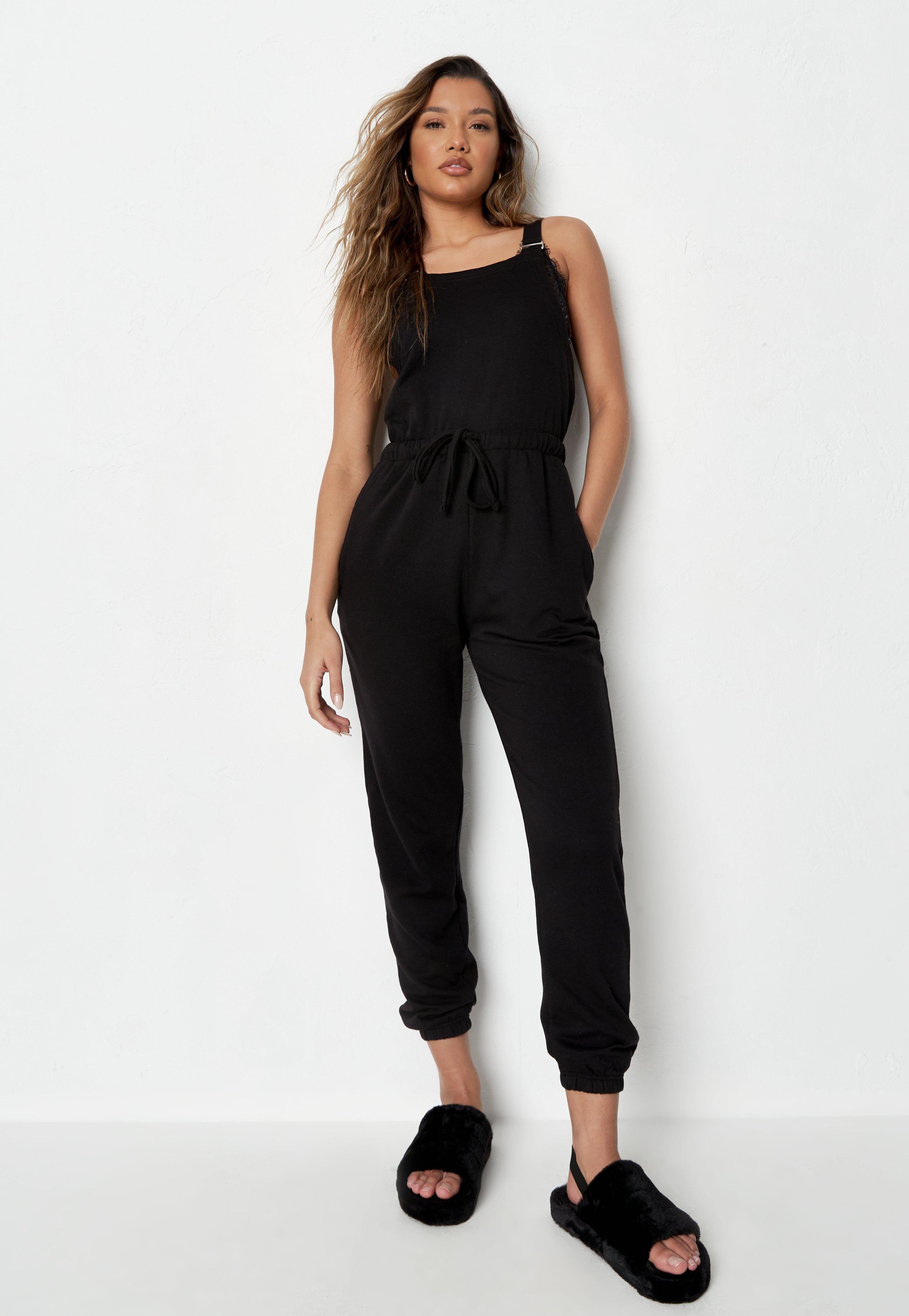 Black Dungarees Jersey Jogger Cuff Jumpsuit | Missguided (US & CA)