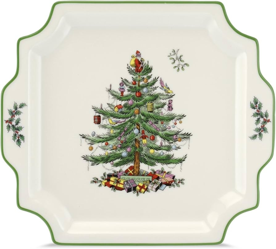 Spode Christmas Tree 12.5" Square Handled Serving Platter - Porcelain Serving Plate for Holiday S... | Amazon (US)