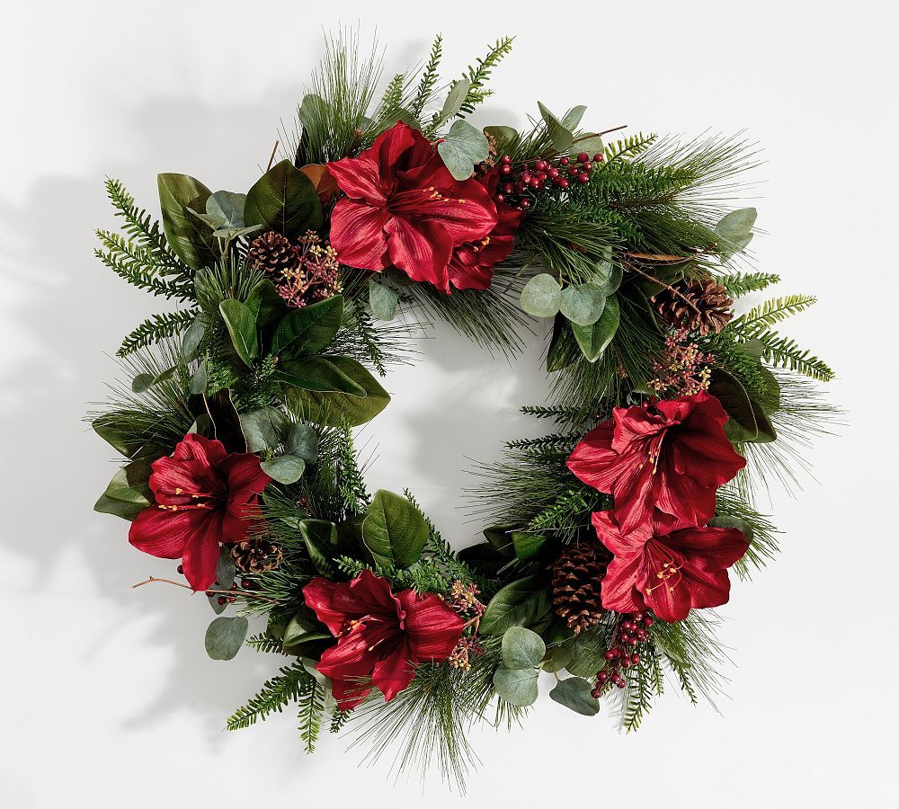 Faux Amaryllis & Pinecones Wreath & Garland | Pottery Barn (US)