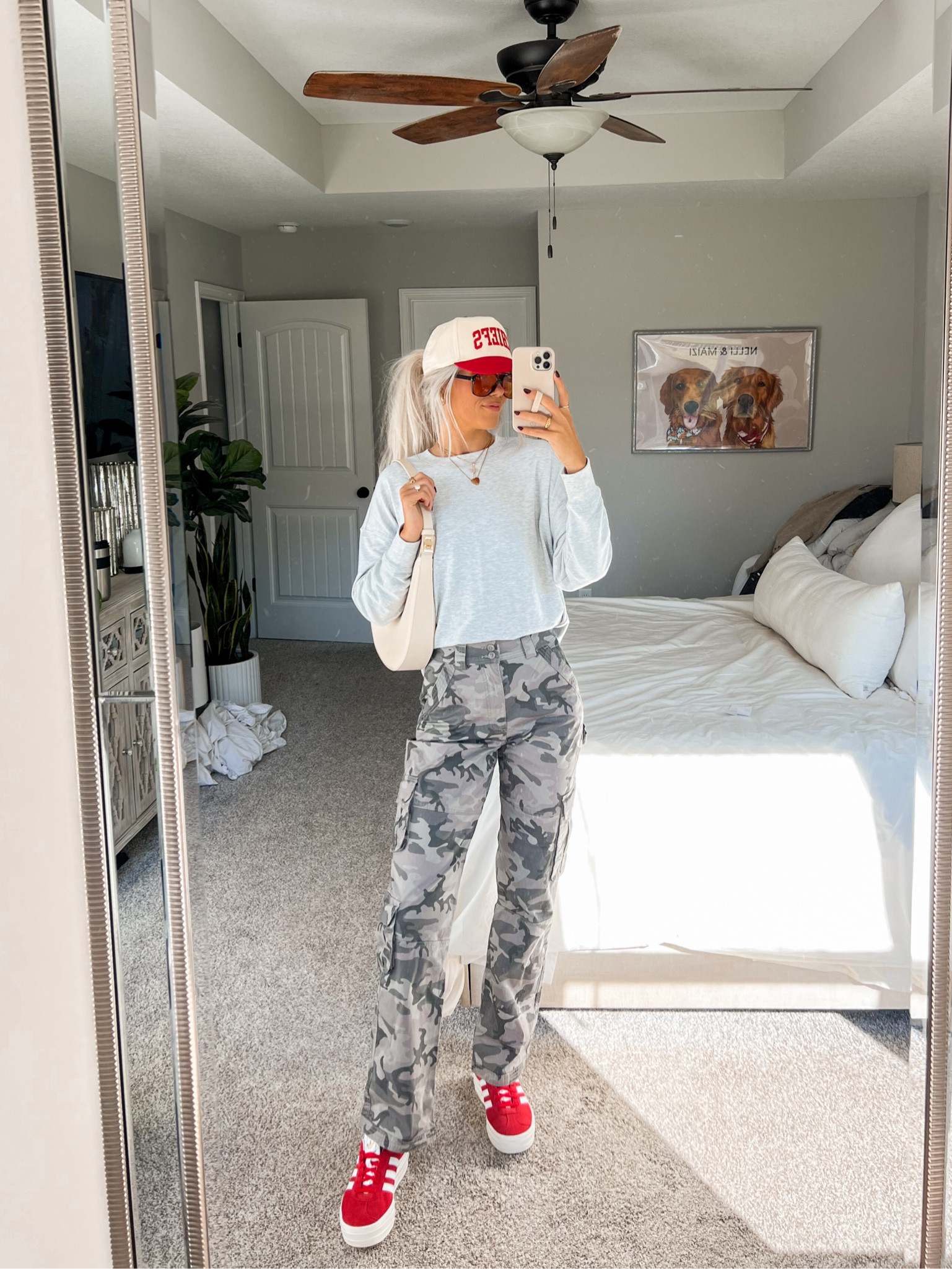 size 25 long in camo cargo pants! size medium in long sleeve shirt — red sneakers run true to size + hat is customizable ❤️

#LTKstyletip #LTKSeasonal #LTKshoecrush