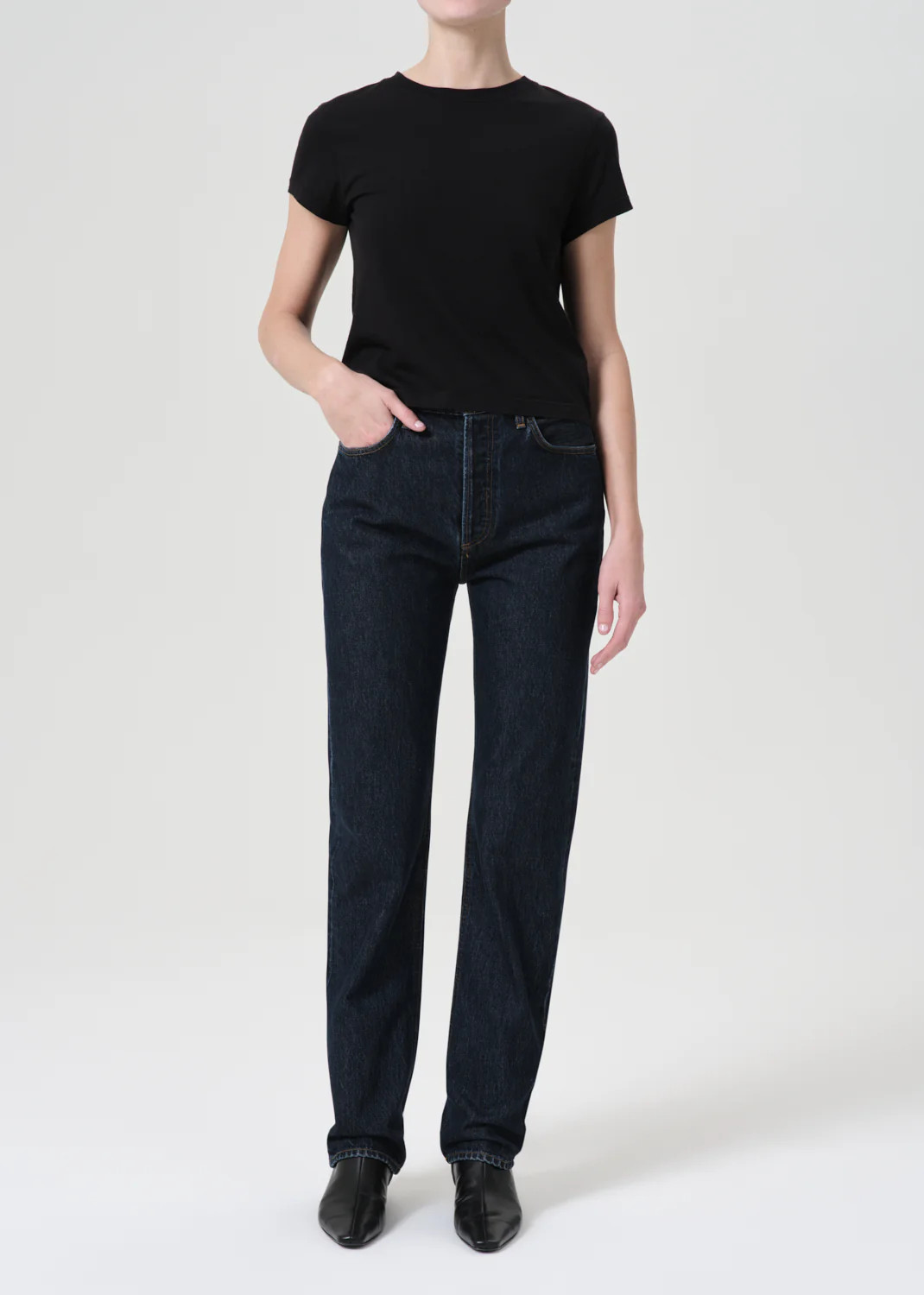 90's Pinch Waist High Rise Straight Long in Polished | AGOLDE