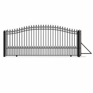 Prague Style 16 ft. x 6 ft. Black Steel Single Slide Driveway Fence Gate | The Home Depot