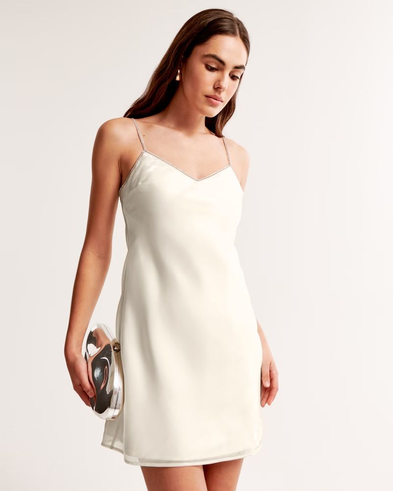 Rhinestone Strap V-Neck Mini Dress | Abercrombie & Fitch (US)