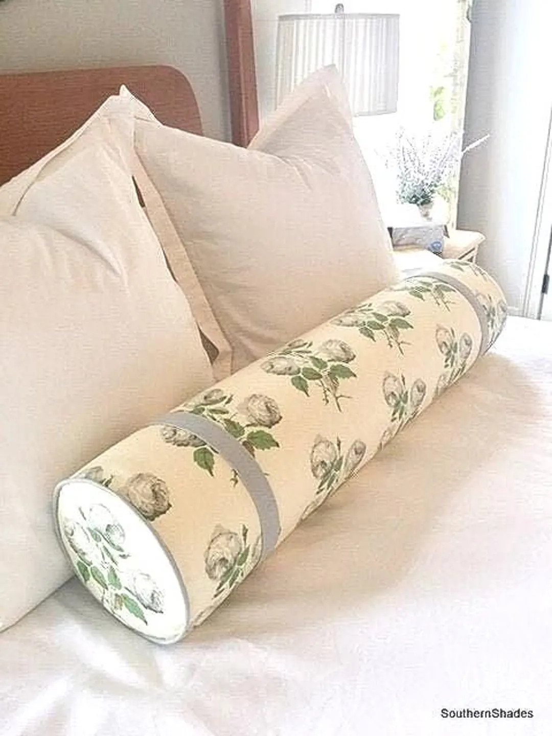 Bowood Cotton Chintz Bolster Pillow, Light Blue Trim | Etsy (US)