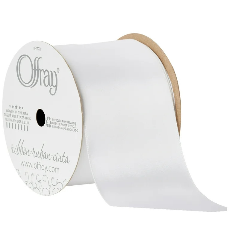 Offray Ribbon, White 2 1/4 inch Single Face Satin Polyester Ribbon, 9 feet | Walmart (US)