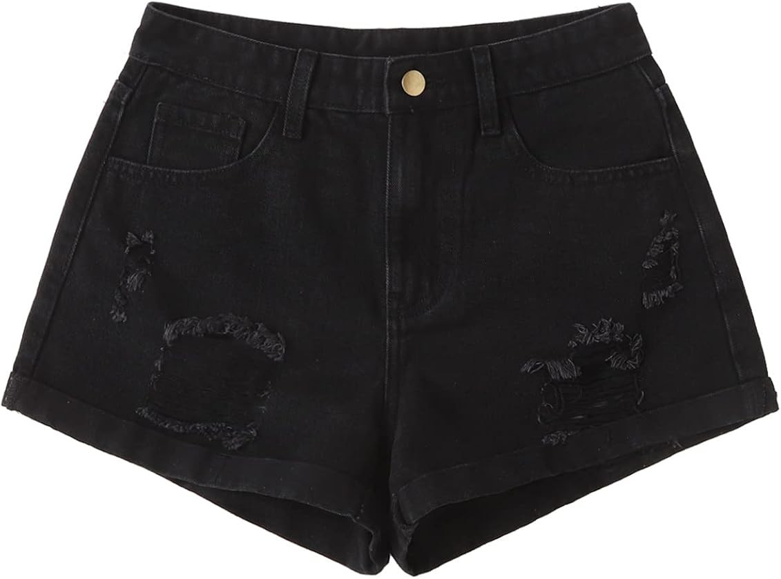 SweatyRocks Women's Retro High Waisted Rolled Denim Jean Shorts with Pockets | Amazon (US)