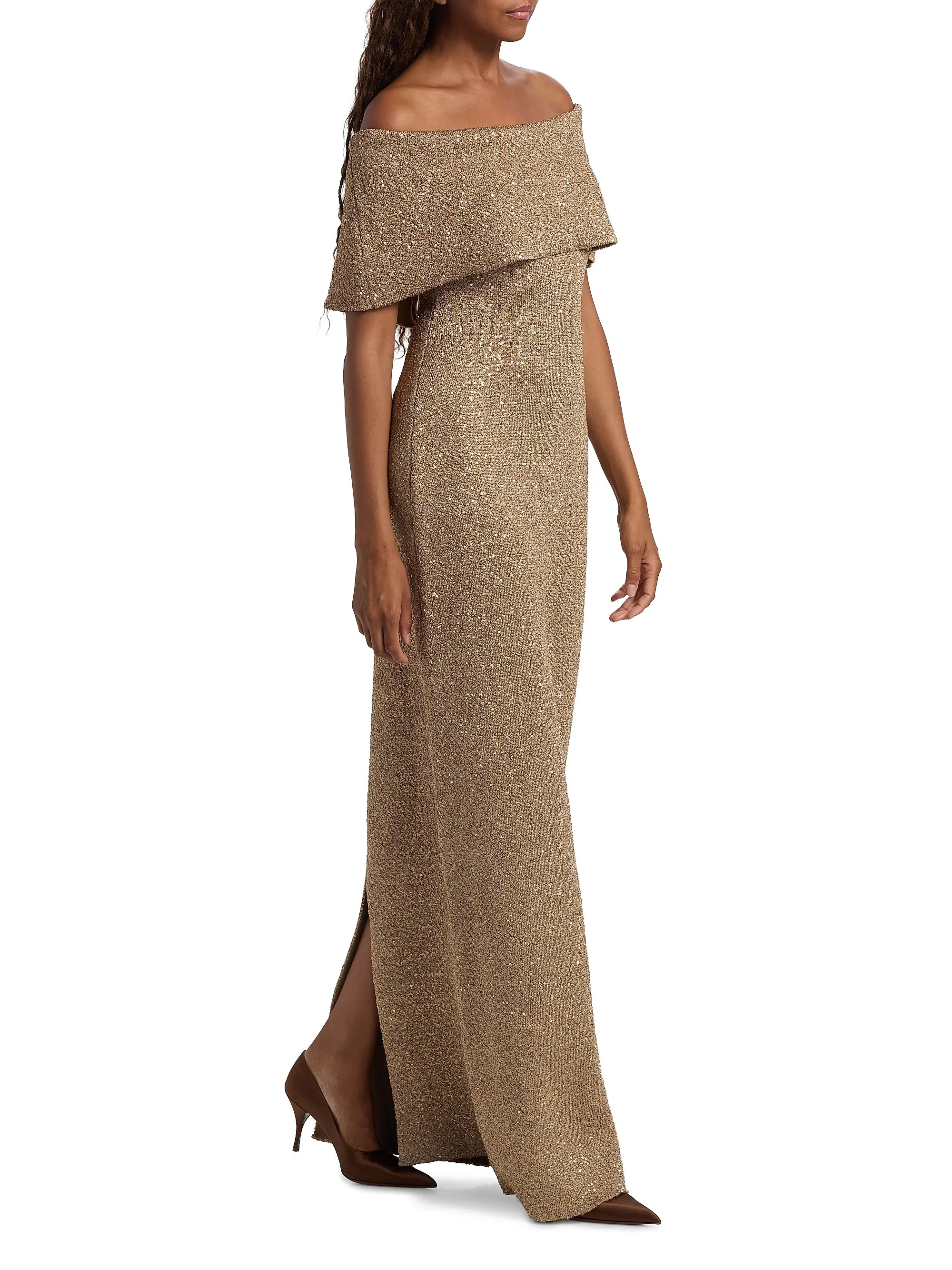 Lela Rose Deedie Sequined Knit Off-Shoulder Gown | Saks Fifth Avenue | Saks Fifth Avenue