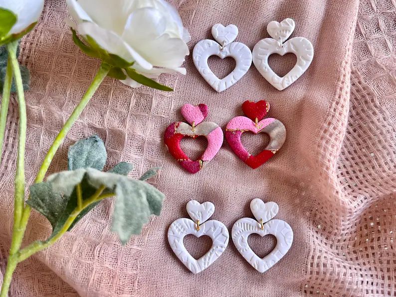 Valentine's Day Earrings, Valentine's Earrings, Heart Earrings, Heart Clay Earrings, Clay Heart E... | Etsy (US)