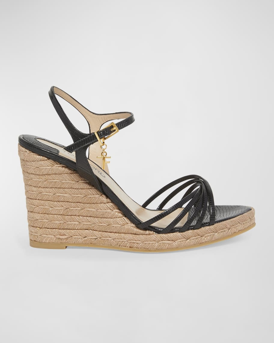 TOM FORD Cabana Lizard-Embossed Wedge Espadrilles | Neiman Marcus