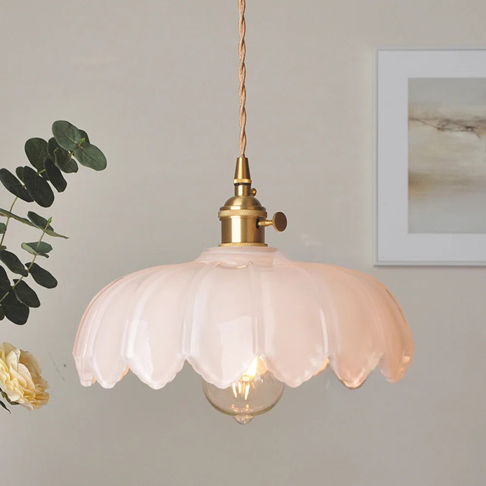 Rosdorf Park Milk White Glass Pendant Light Fixtures Medium 9.8 Inches Lampshade Gold Brass Finis... | Wayfair North America
