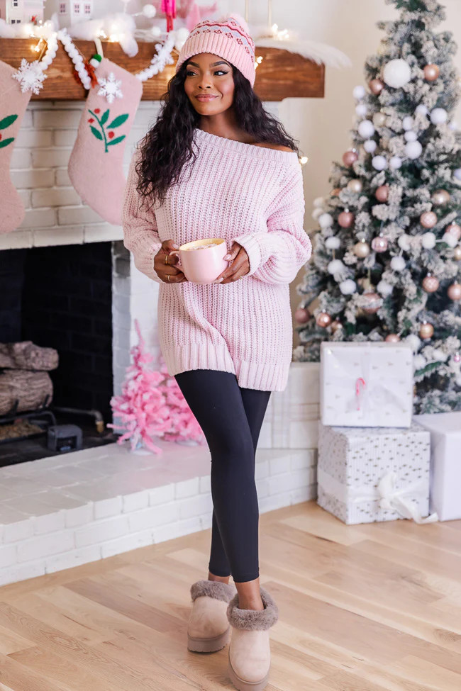 Whispering Winds Pink Chenille Oversized Boat Neck Sweater | Pink Lily