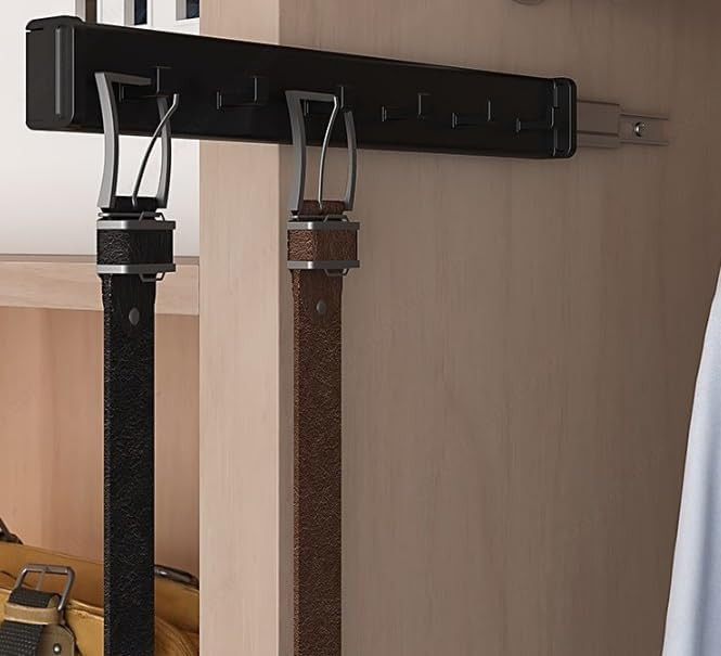 6-Hook Designer Wardrobe Reversible 13.75" Length Closet Belt Rack with 12" Retractable Pullout E... | Amazon (US)