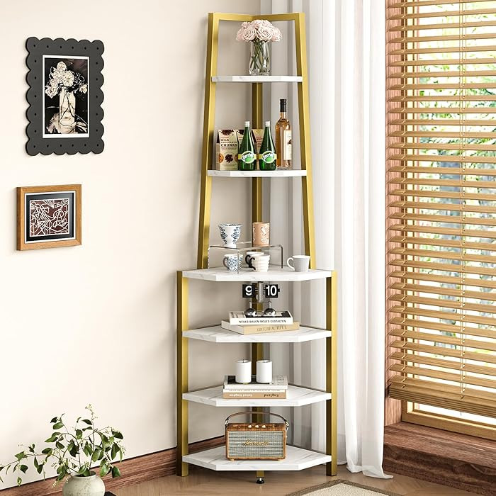 VECELO 6 Tier Corner Shelf 69 Inch Industrial Bookshelf with Metal Frame, Multipurpose Tall Plant... | Amazon (US)