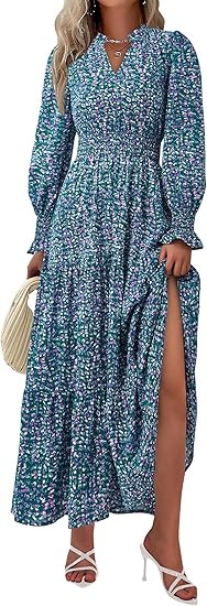 PRETTYGARDEN Women's Floral Maxi Dress 2025 Fall Long Sleeve V Neck Casual A Line Long Flowy Boho... | Amazon (US)